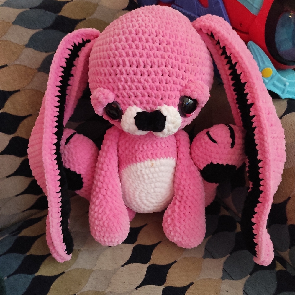 Pink and black Crochet Bunny Plush